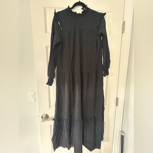 Chic Black Polka Dot Long Sleeve Dress